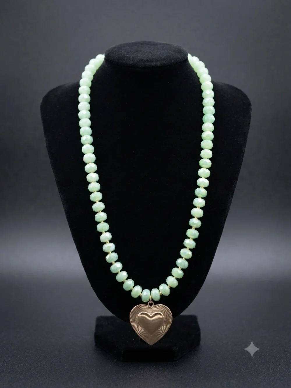 Unbranded Mint Green Beaded Necklace with Gold Heart Pendant